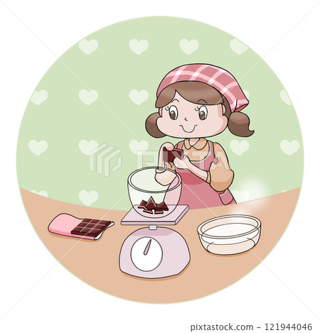 A girl weighing chocolate A girl weighing chocolate 121944046