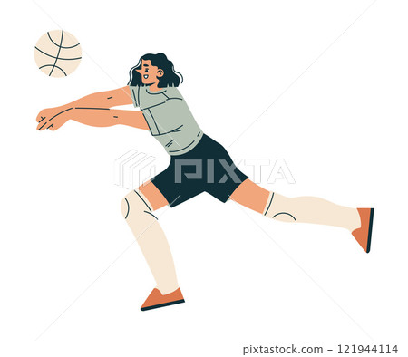 Sport with Woman Character Play Volleyball Engaged in Physical Activity Vector Illustration 121944114