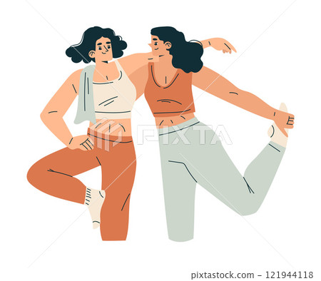 Sport with Woman Character Together Engaged in Physical Activity Vector Illustration Sport with Woman Character Together Engaged in Physical Activity Vector Illustration 121944118