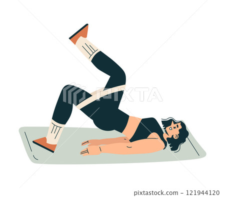 Sport with Woman Character on Mat Engaged in Physical Activity Vector Illustration Sport with Woman Character on Mat Engaged in Physical Activity Vector Illustration 121944120