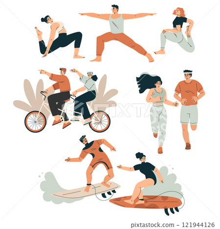 Sport with Man and Woman Character Engaged in Physical Activity Vector Set Sport with Man and Woman Character Engaged in Physical Activity Vector Set 121944126