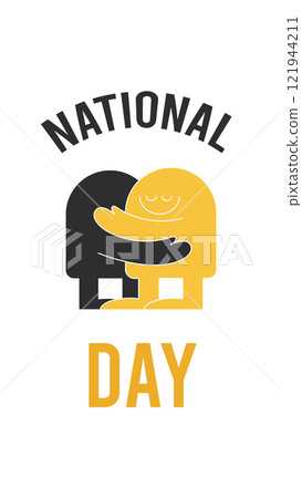 National Hugging Day.Celebrated on January 21.Vertical Text banner on white background.Great for poster,website.Happy Hug day greeting card.Children embrace with love and smile at each other. 121944211