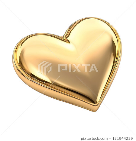 Golden heart isolated on white background, yellow gold heart-shaped jewel, Valentine's Day love symbol 121944239