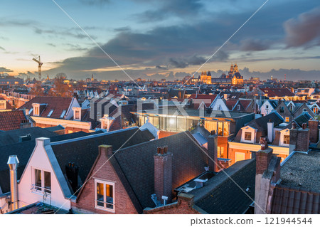 Amsterdam, Netherlands view of the cityscape from De Pijp at dusk. 121944544
