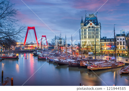 Rotterdam, Netherlands from Oude Haven Old Port at Twilight Rotterdam, Netherlands from Oude Haven Old Port at Twilight 121944585