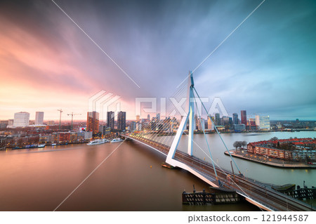 Rotterdam, Netherlands City Skyline at Dusk 121944587