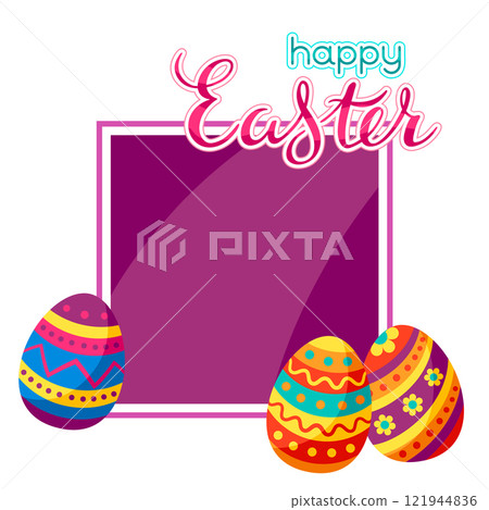 Card with cute Easter eggs. Card with cute Easter eggs. 121944836