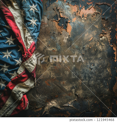 Grunge background with USA flag for veterans day. Wallpaper for design with lettering top view Grunge background with USA flag for veterans day. Wallpaper for design with lettering top view 121945468