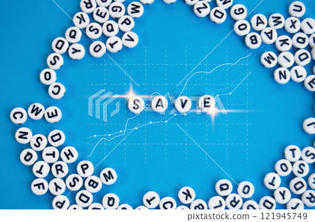 The word save, the concept of saving and investment 121945749