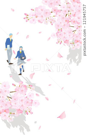 學生男女與櫻花樹同儕-畢業入學-人物向量圖白色背景背景資料 學生男女與櫻花樹同儕-畢業入學-人物向量圖白色背景背景資料 121945757
