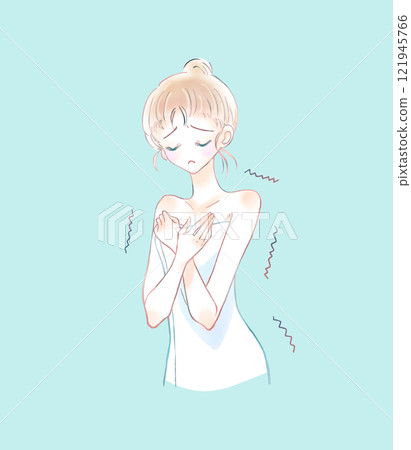Shivering woman wrapped in a bath towel 121945766