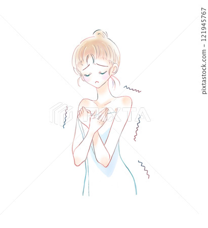 Shivering woman wrapped in a bath towel 121945767