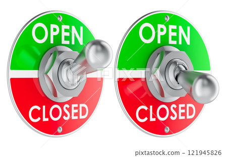 Open and closed toggle switches, 3D rendering 121945826