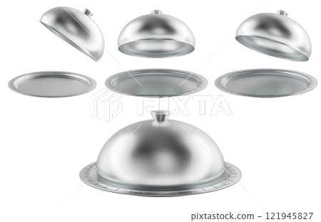 Restaurant Cloches. Empty opened and closed. 3D rendering 121945827