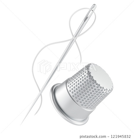 Thimble and Sewing Needle with Thread, 3D rendering Thimble and Sewing Needle with Thread, 3D rendering 121945832