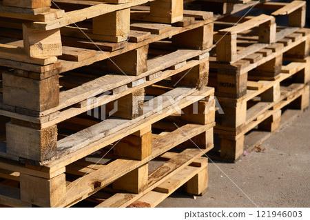 Wooden pallets made of boards for storage, loading, and carrying of goods 121946003