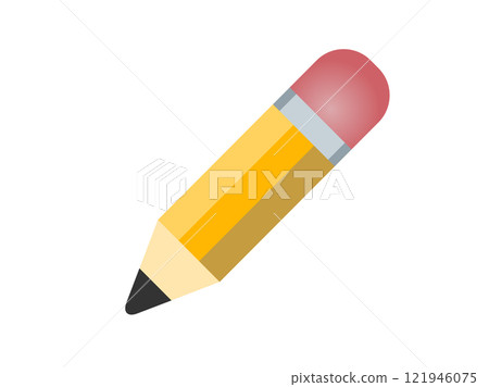 Classic yellow pencil icon with sharpened tip, pink eraser Classic yellow pencil icon with sharpened tip, pink eraser 121946075