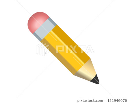 Classic yellow pencil icon with sharpened tip, pink eraser 121946076