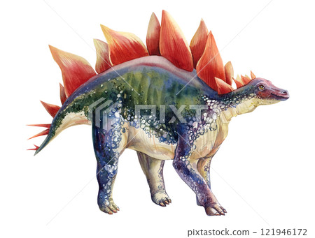 Realistic dinosaur. Stegosaurus dinosaur watercolor illustration. Hand-Painted prehistoric animals art. Dino Isolated 121946172
