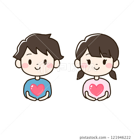 一群男女的孩子,手上漂浮著心 一群男女的孩子,手上漂浮著心 121946222