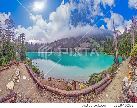 Hiking view near Mt Garibaldi with turquoise lake and dramatic clouds in the mountains Hiking view near Mt Garibaldi with turquoise lake and dramatic clouds in the mountains 121946292