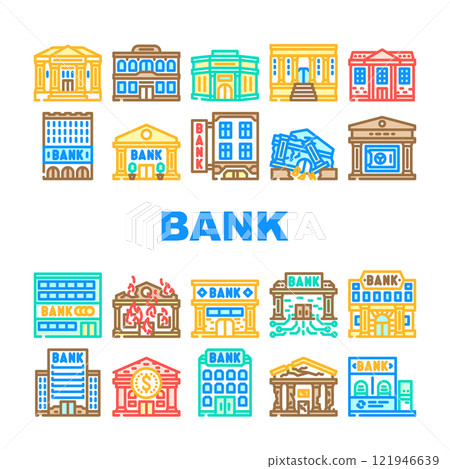 bank building business finance icons set vector 121946639