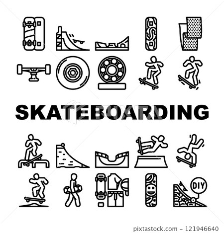 skateboard skate skater board icons set vector 121946640