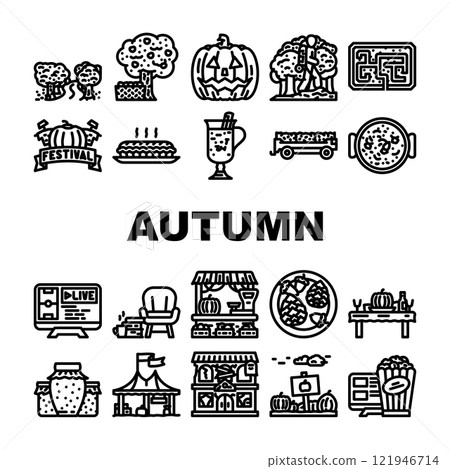 autumn spend time forest icons set vector 121946714