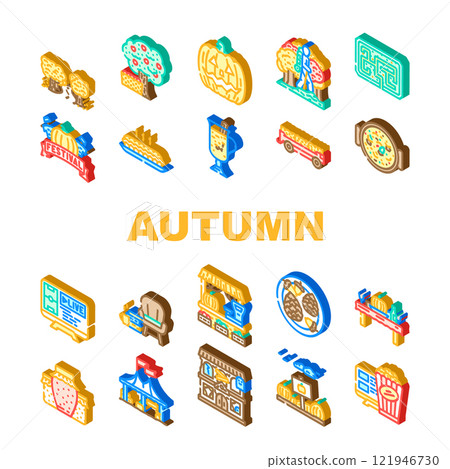 autumn spend time forest icons set vector 121946730