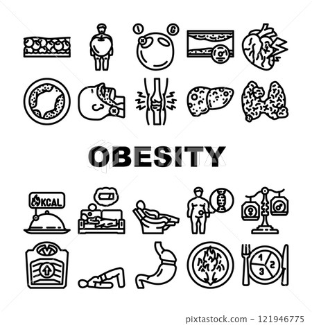 obesity overweight fat belly icons set vector 121946775