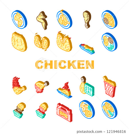 chicken crispy food meal icons set vector chicken crispy food meal icons set vector 121946816