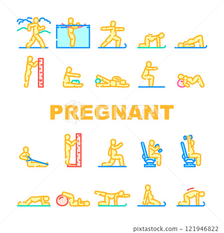 pregnant fitness prenatal yoga icons set vector 121946822