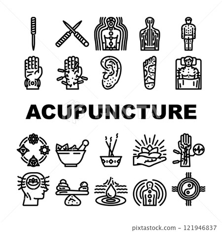 acupuncture needles therapy icons set vector 121946837