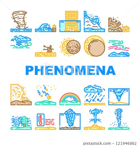 natural phenomena eclipse tsunami icons set vector natural phenomena eclipse tsunami icons set vector 121946862