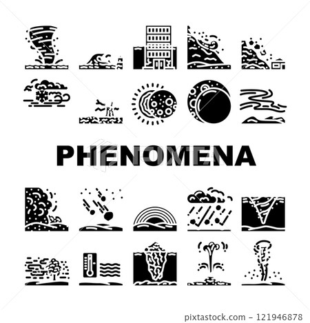 natural phenomena eclipse tsunami icons set vector 121946878