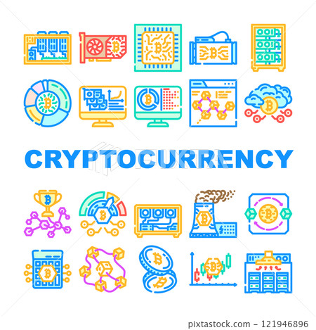 cryptocurrency mining wallet icons set vector 121946896