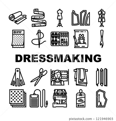 dressmaking fashion fabric sewing icons set vector dressmaking fashion fabric sewing icons set vector 121946903