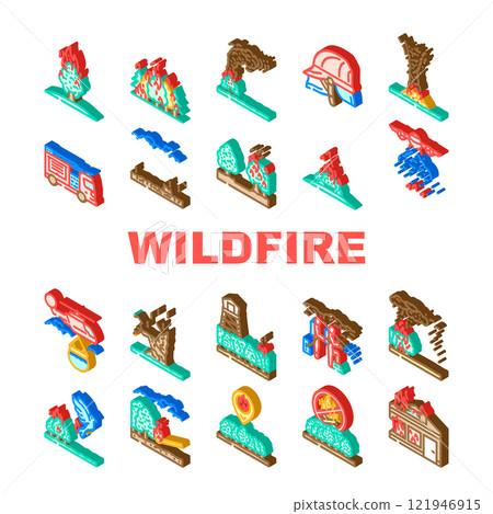 wildfire firestorm burn blaze icons set vector 121946915