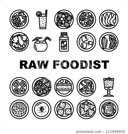 raw foodist vegan organic detox icons set vector raw foodist vegan organic detox icons set vector 121946950