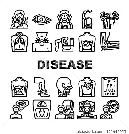 disease symptom fever cough icons set vector 121946955