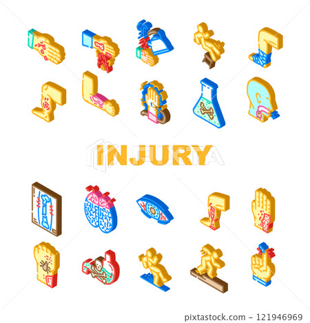 household injury fall burn cut icons set vector 121946969