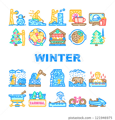 winter spend time snow skiing icons set vector winter spend time snow skiing icons set vector 121946975