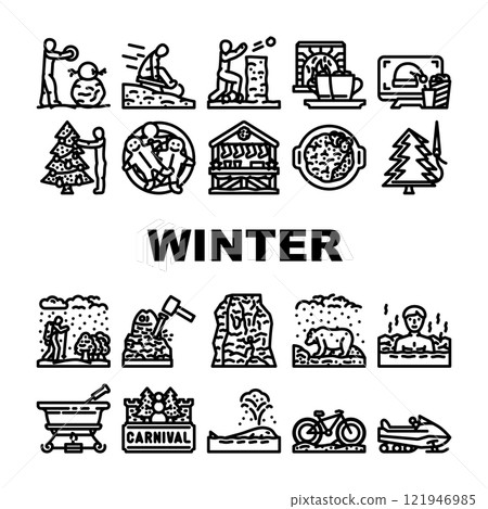 winter spend time snow skiing icons set vector winter spend time snow skiing icons set vector 121946985