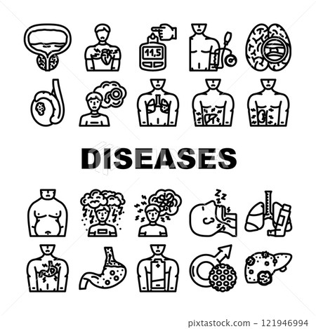 men diseases prostate cancer icons set vector men diseases prostate cancer icons set vector 121946994