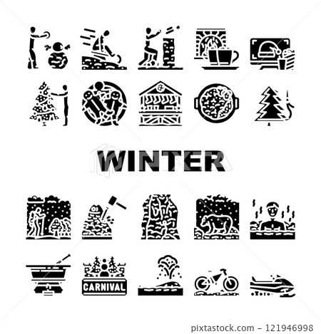 winter spend time snow skiing icons set vector winter spend time snow skiing icons set vector 121946998