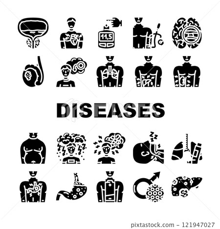 men diseases prostate cancer icons set vector 121947027