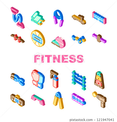 fitness tool dumbbell kettlebell icons set vector fitness tool dumbbell kettlebell icons set vector 121947041