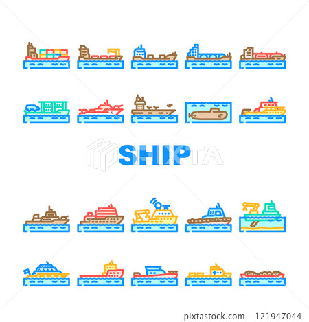 ship transport marine icons set vector ship transport marine icons set vector 121947044