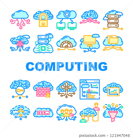 cloud computing virtualization icons set vector 121947048