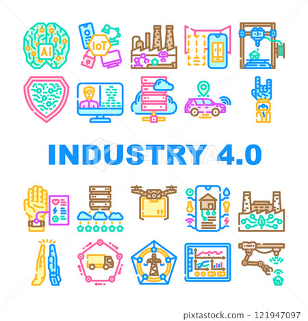 industry 4 automation robotics icons set vector industry 4 automation robotics icons set vector 121947097